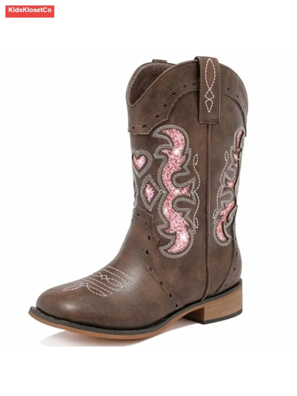 Kids Cowgirl Boots Square Toe Zipper Mid Calf Low Heel Horse Riding